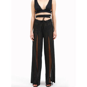 Selia Richwood Pants Black Beach Coverup Slit Drawstring Trouser Size Small NWT